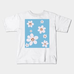 pattern flower emoji happy sky blue pink white Kids T-Shirt